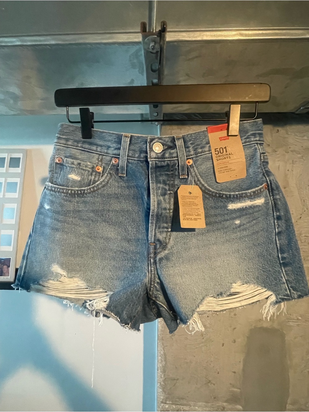 Levi's Distressed Light Blue Denim Cutoff Jean Shorts